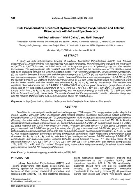 (PDF) Bulk Polymerization Kinetics of Hydroxy Terminated Polybutadiene and Toluene Diisocyanate ...