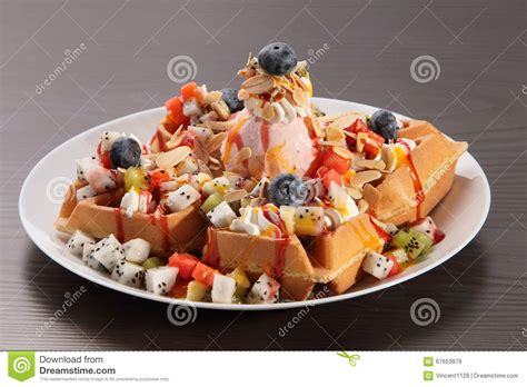 Ice cream waffle stock image. Image of cuisine, ball - 67653979