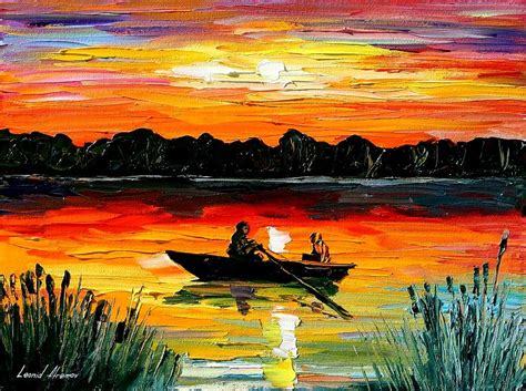 Sunset Over The Lake Painting by Leonid Afremov - Fine Art America