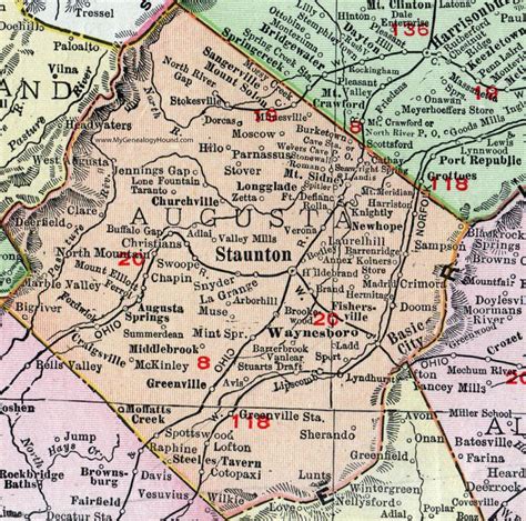 Augusta County, Virginia, Map, 1911, Rand McNally, Staunton, Waynesboro ...