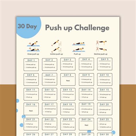 30 Day Push up Challenge Push up Workout Digital Workout Challenge Home ...