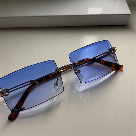 Light blue square rimless glasses #rimless... - Depop