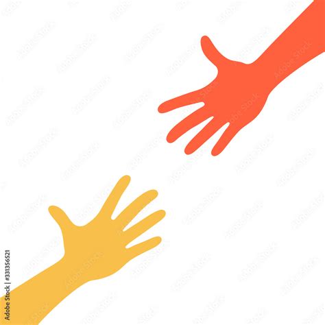 Two hands reaching to each other. Helping hand. Close up body part. Love relationship teamwork ...