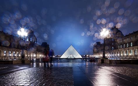 HD wallpaper: Louvre Museum, Paris, France, glass pyramid, lights ...