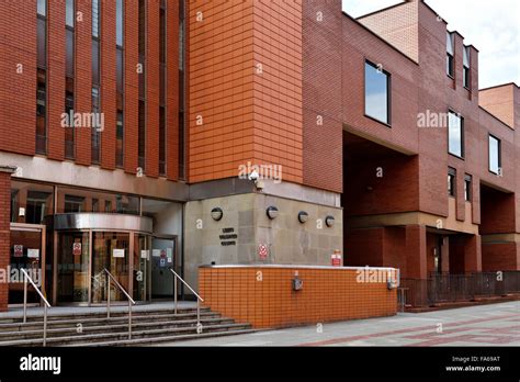 Entrance for Leeds Combined Court Centre building with crown, county ...