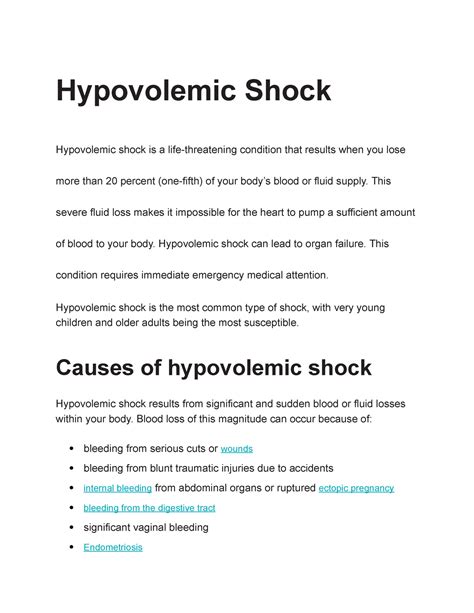 Hypovolemic Shock - Copy - Hypovolemic Shock Hypovolemic shock is a ...