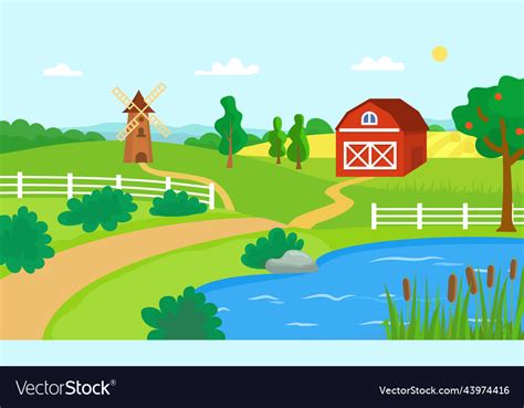 Farm landscape cartoon beautiful land view Vector Image