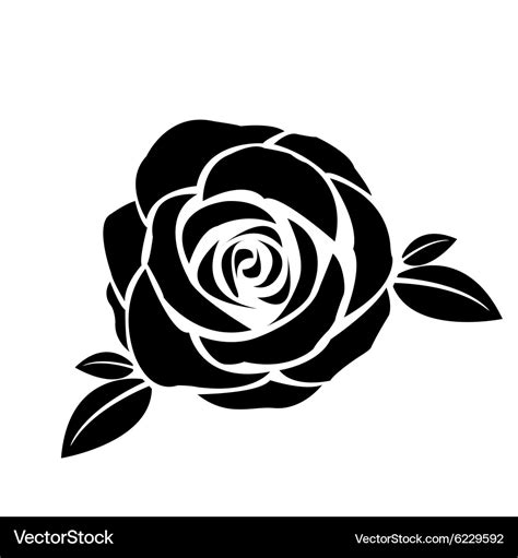 Black silhouette of rose with leaves Royalty Free Vector