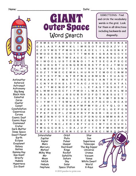 GIANT OUTER SPACE Themed Word Search Puzzle Worksheet Activity | Made By Teachers