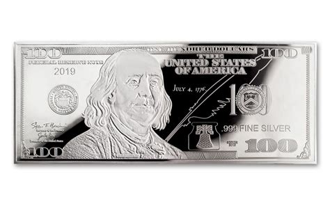 2019 1-oz Silver Franklin Currency Proof $100 Bill Design | GovMint.com