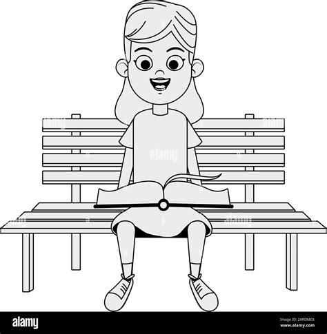 happy girl with books sitting on a wooden bench Stock Vector Image & Art - Alamy