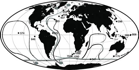 Map showing thermohaline conveyor belt [Rahmstorf, 2002]. Solid black... | Download Scientific ...