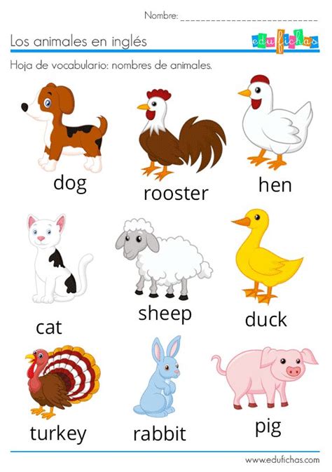 Aprender inglés. Fichas infantiles para aprender palabras en inglés | Animales en ingles, Ingles ...