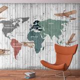 Wall mural Children's world map on wood | MuralDecal.com