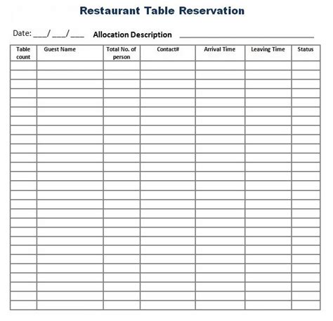 Reservation Log Templates | 4+ Free Printable Word & Excel Samples, Formats, Examples ...