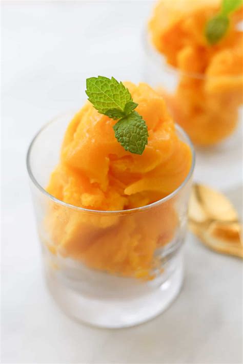 Healthy Homemade Mango Sorbet (With Ice Cream Maker) - A Peachy Plate