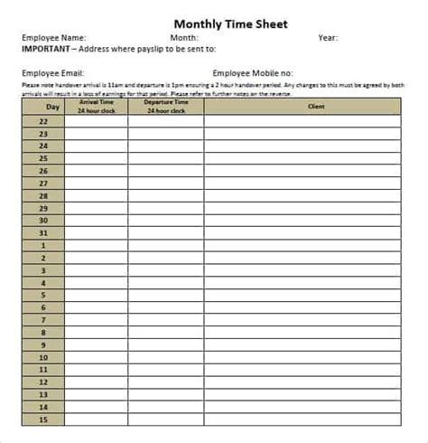 9+ Monthly Timesheet Templates - Excel Templates