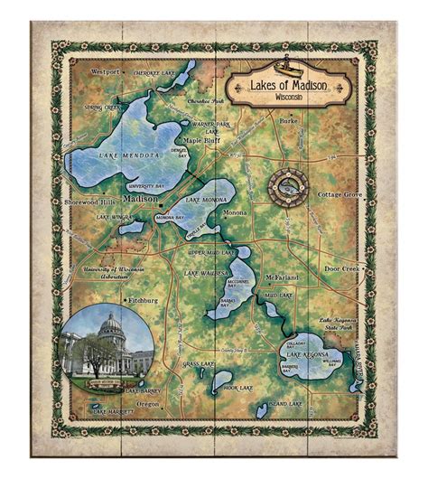 Lakes of Madison Wisconsin Lake Map Art Map Art on Wood or - Etsy