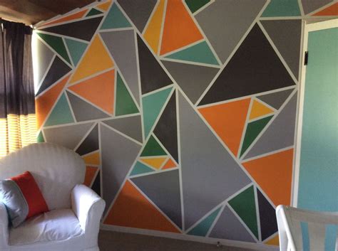 Used 7 colors | Geometric wall paint, Creative wall painting, Geometric wall