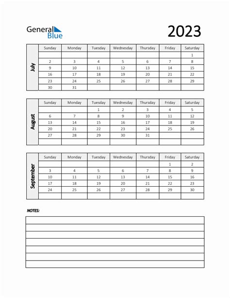 Q3 Quarterly Calendar 2023 in PDF, Word, Excel