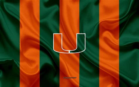 Miami Hurricanes, American football team, emblem, silk flag, orange ...