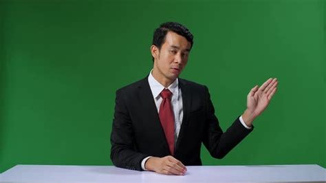 Green Screen Background, Live News Studio With Professional Asian Male Anchor Reporting, Stock ...