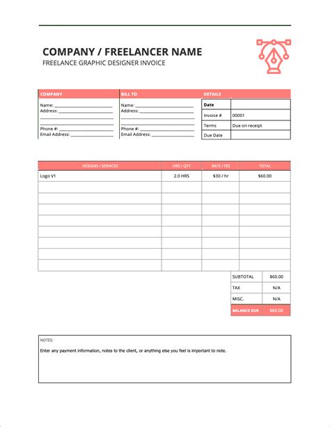 Invoice Template For Graphic Designer Freelance – PARAHYENA