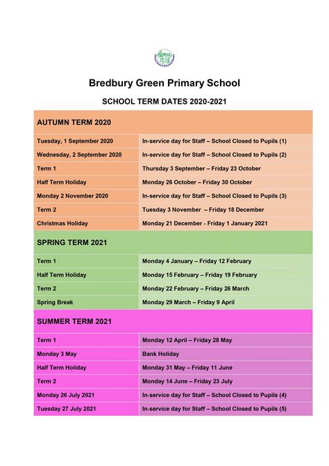 Term Dates 2020/21 | Bredbury Green Primary School