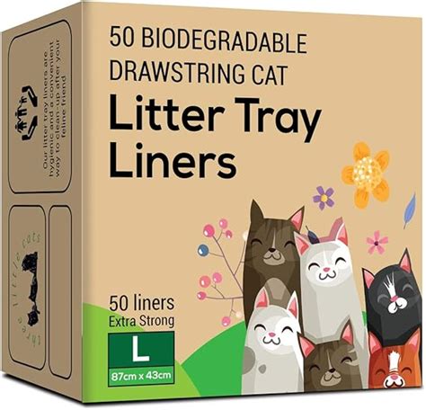 50 Large Biodegradable Cat Litter Tray Liners with Drawstrings – 87x43cm - Extra-Strong to fit ...