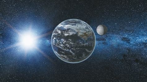 Sunrise View from Space on Planet Earth and Moon Stock Illustration ...