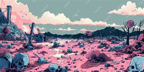 Premium Photo | A Cartoon Zombie Apocalyptic Landscape Featuring Pink ...