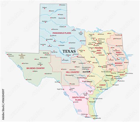 map of the seven regions in the state texas Stock Vector | Adobe Stock