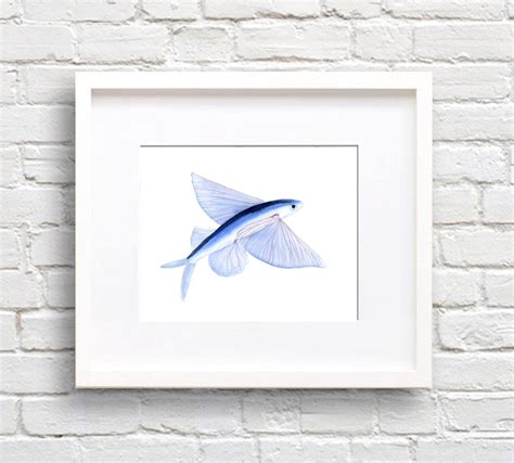 Flying Fish Art Print Wall Decor Watercolor Painting | Etsy