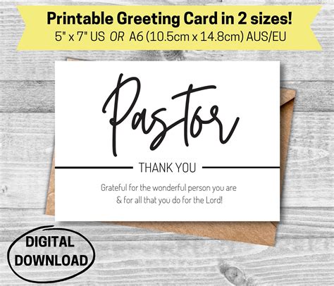 Pastor Printable Card, Thank You Card for Pastor, Printable Pastor Appreciation Card, Printable ...