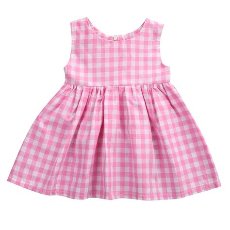 Newborn Baby Kids Girls Dresses Casual Sleeveless Plaid Mini Cute Pink ...