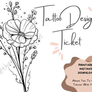 Poppy Bouquet Tattoo Design Ticket Minimialist Flowers Instant Download ...