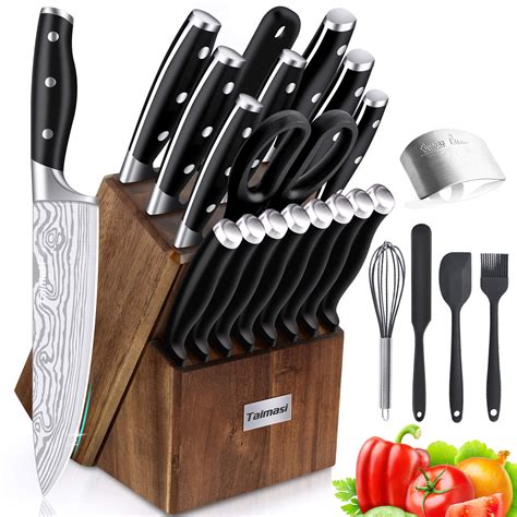 Knife set, 23 Pcs Kitchen Knife Set with Block & Sharpener Rod, High Carbon Stainless Steel Chef ...