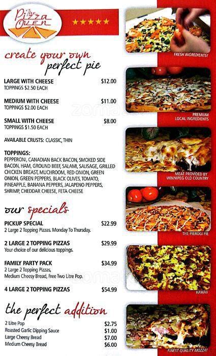 Menu at The Pizza Oven pizzeria, Winnipeg