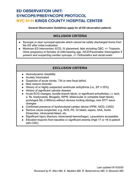 Syncope Presyncope Protocol - Kings County Hospital | SUNY Downstate