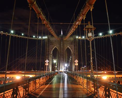 New York City's Brooklyn Bridge at Night A Walk Across the Boardwalk to Manhattan Color Photo ...