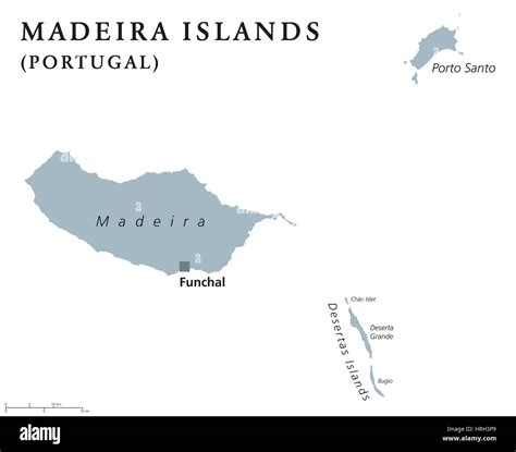 Madeira Islands political map with capital Funchal. Portuguese ...