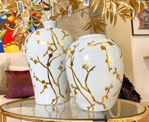 "White and Gold Ceramic Vase (10\", 15\") | Gold Vase Centerpiece ...