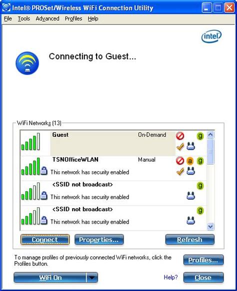 Use the Intel(R) PROSet/Wireless WiFi Connection Utility