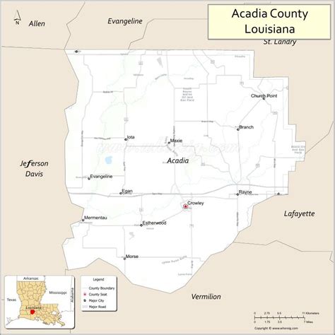 Map of Acadia Parish, Louisiana showing cities, highways & important ...