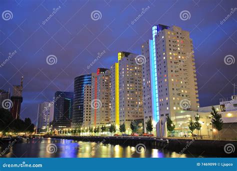 Rotterdam skyline at night stock image. Image of light - 7469099