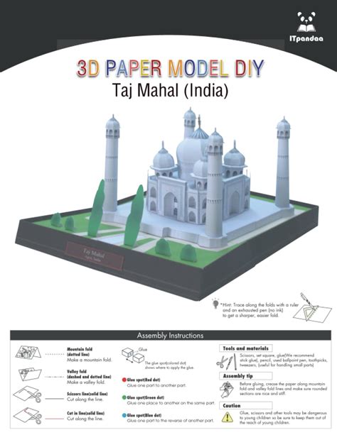 ITpandaa 3D Paper Model DIY [Taj Mahal] Papercraft for Adults and Kids ...