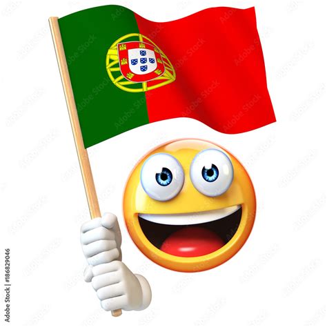 Emoji holding Portuguese flag, emoticon waving national flag of Portugal 3d rendering Stock ...