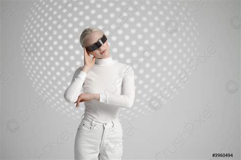 Model in white clothes and futuristic glasses - stock photo 3960494 ...