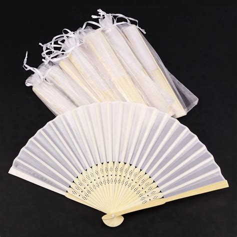 Hot Sale 24 pcs/lot White Folding Elegant Silk Hand Fan with Gift bag Wedding & Party 21cm-in ...