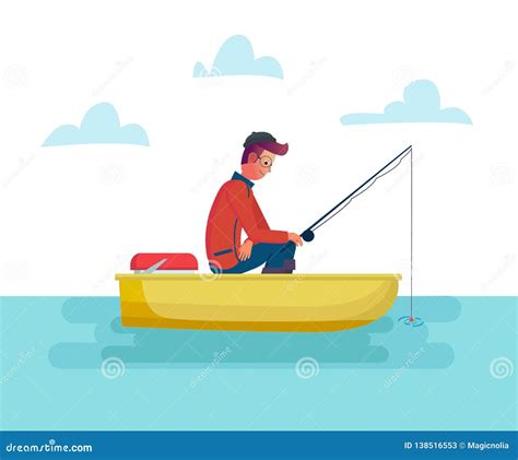 Man Fishing In Boat Cartoon